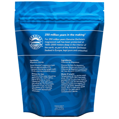 Ancient Minerals Magnesium Bath Flakes of Pure Genuine Zechstein Chloride - Resealable Magnesium Supplement Bag that Will Outperform Leading Epsom Salts 1.65 lbs