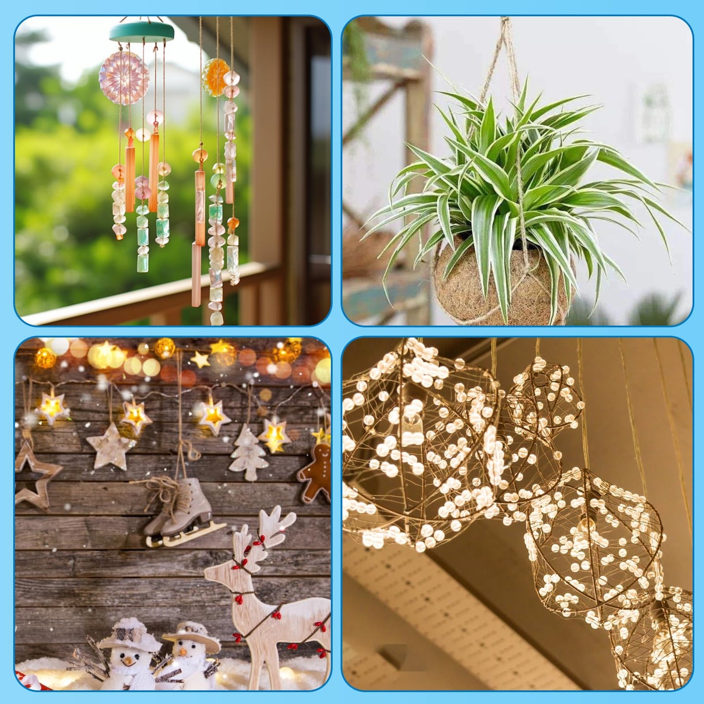 Sankoly 12 Pcs Adhesive Ceiling Hooks No Drilling Ceiling Hooks Outdoor Adhesive Hooks for Hanging Small Plants Wind Chimes Lanterns, Easy to Hang