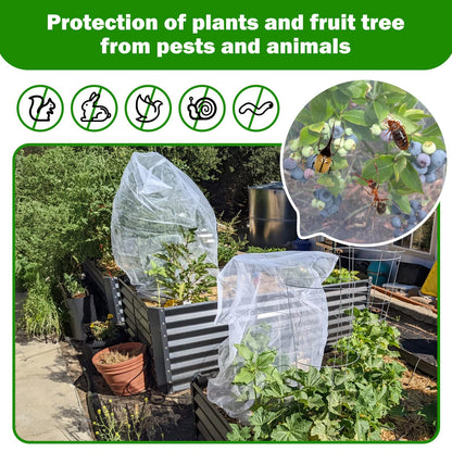 2 PCS Large Fruits Tree Netting Cover for Garden 10 x 10 ft Garden Insect Bird Barrier Plant Netting for Tomato Blueberry Bush Netting Covers Deer Cicada Netting Cover Bag with Drawstring