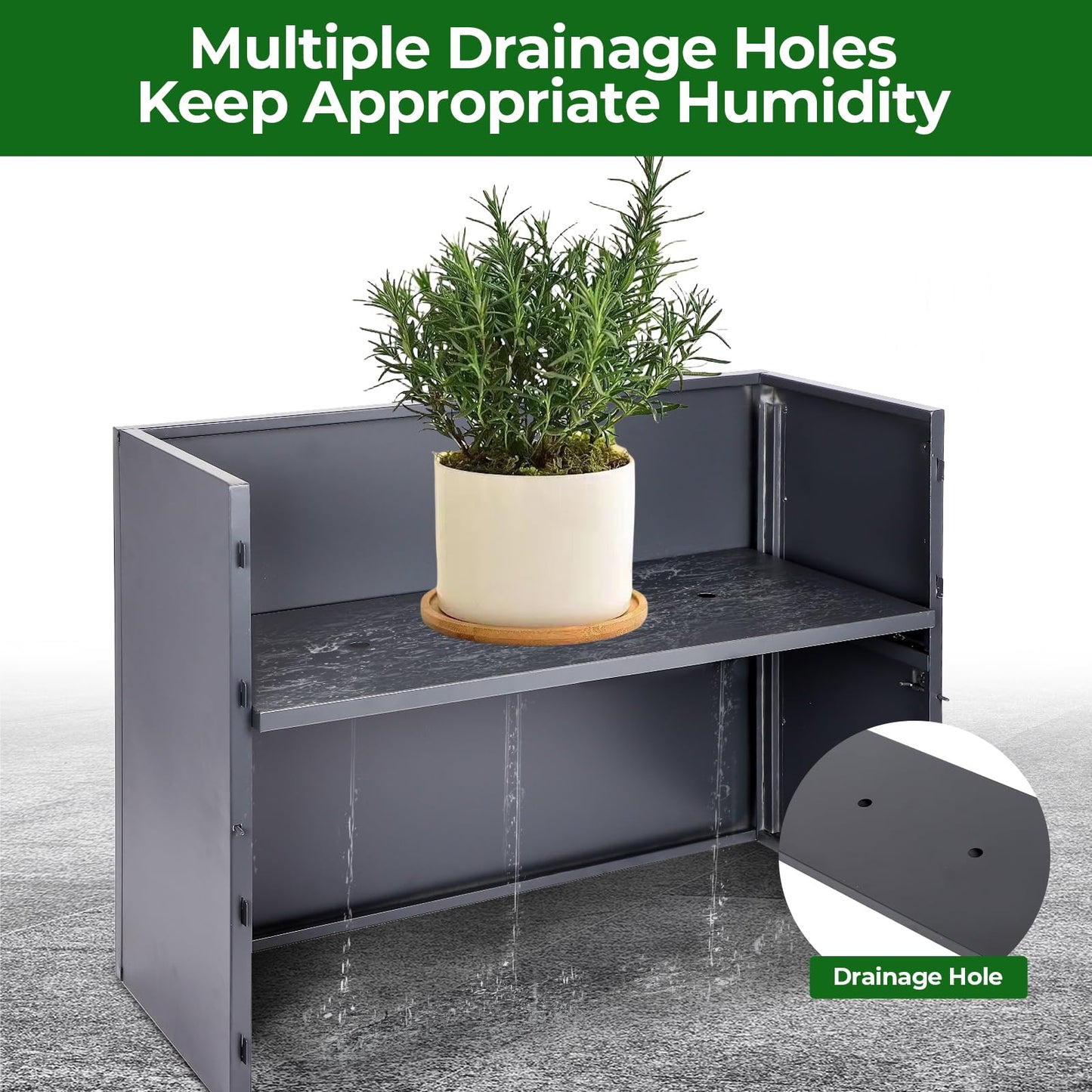 Metal Tall Rectangular Planter 32" L x 12" W x 24" H – Heavy Duty Steel Large Planter Box with Drainage Holes & Removable Shelf – Outdoor & Indoor Tall Flower Planter for Patio, Porch, Yard & Balcony