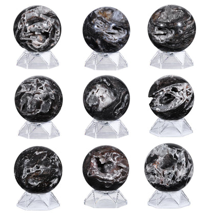 Sportmusies Natural Sphalerite Crystal Ball with Acrylic Stand, Healing Stone Sphere Orb Reiki Meditation Home Desk Decoration, 2.4-2.75 inches
