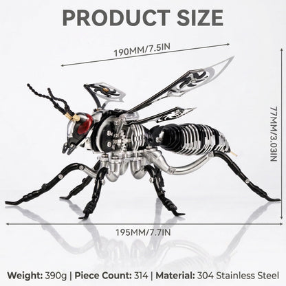 Gold-Plated Metal Bee Model Kit - 3D Stainless Steel Mechanical Insect Puzzle for Adults - Steampunk Bionic Wasp Sculpture - Executive Desktop Art and Stress Relief Gift (Bee-Black)
