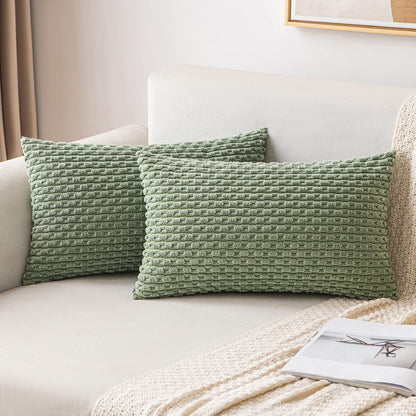 MIULEE Pack of 2 Decorative Throw Pillow Covers 18x18 Inch Soft Boho Striped Textured Corduroy Pillow Covers Modern Farmhouse Home Decor for Couch Bed Sofa Living Room Cream White