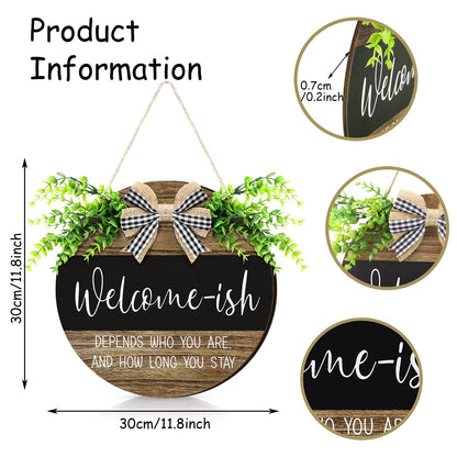Jetec Welcome Sign for Front Door Hanging Wooden Plaque with Artificial Leaves Round Rustic Wood Farmhouse Wreath Porch for Housewarming Home Front Door Decor, 12 Inch(Classic Foliage,Retro Style)