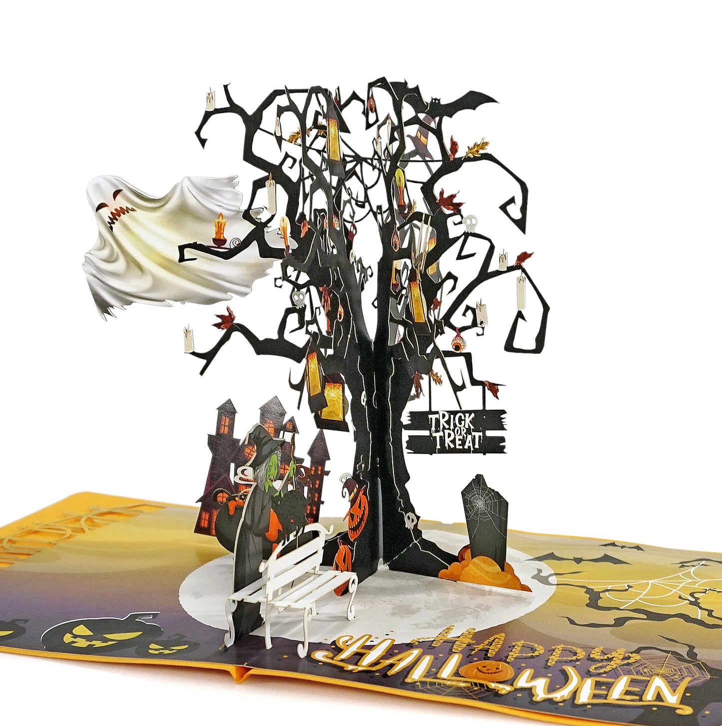 CUTPOPUP Halloween Card Pop Up, Trick or Treat, 3D Birthday Greeting Halloween Card (Ghost Tree)