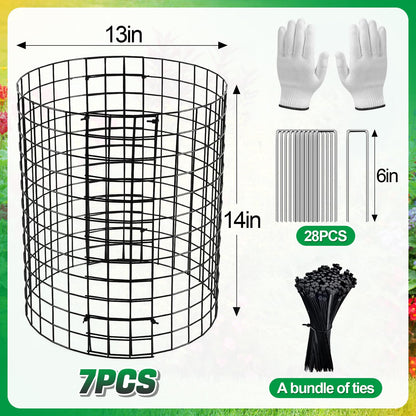 12-gauge Wire Pre-Bent Quick Setup Plant Protectors from Animals -14''H *13''Dia Chicken Wire Plant Cages to Keep Rabbits Deers Squirrels Out, Garden Bunny Barricades with Zip Ties Stakes, 7Pack