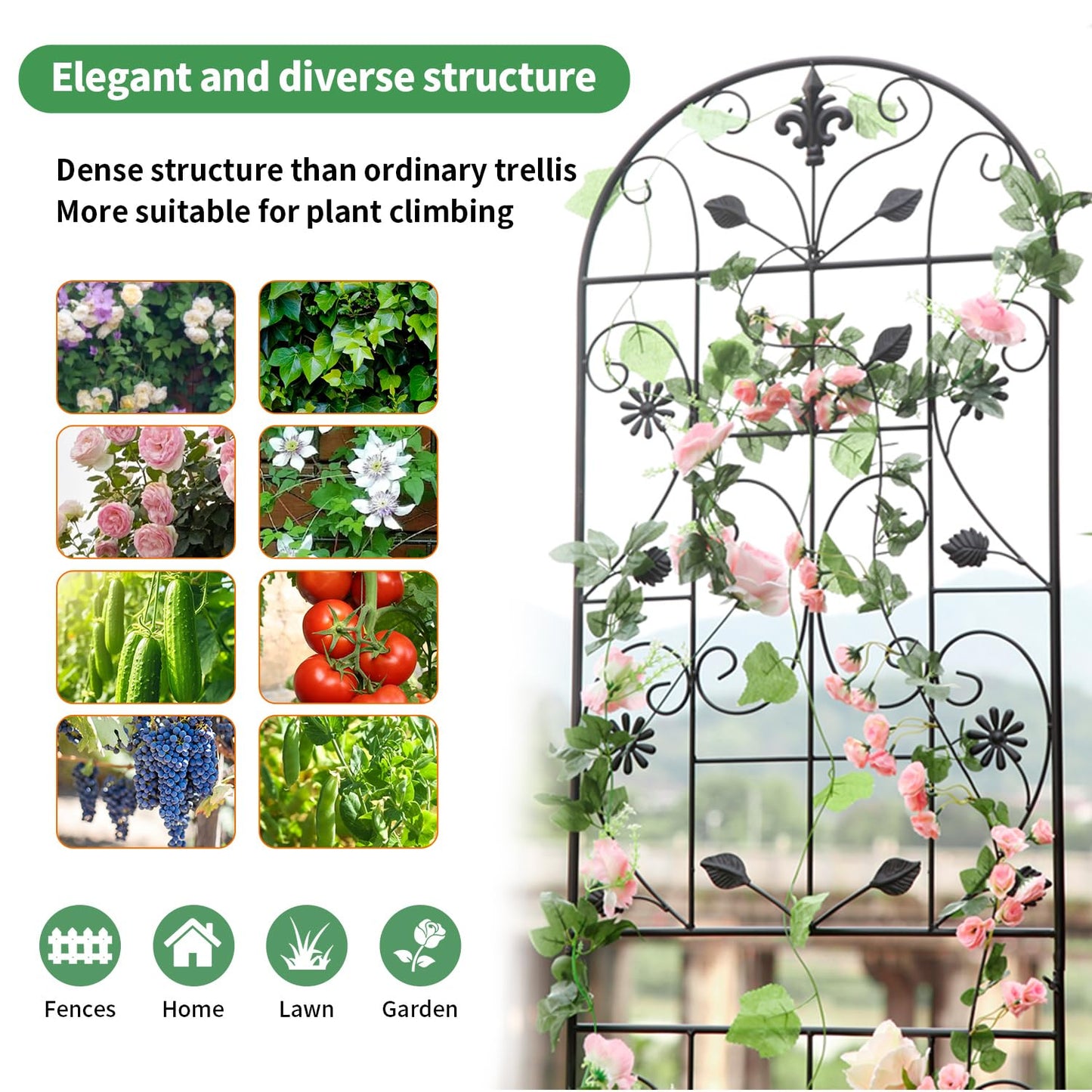 Maidapulu, Trellis for Climbing Plants Outdoor, （2 Pack 70.8x19.6-inch）, Generic Metal Garden Trellis, Rustproof, Easy Assembly,（Black）
