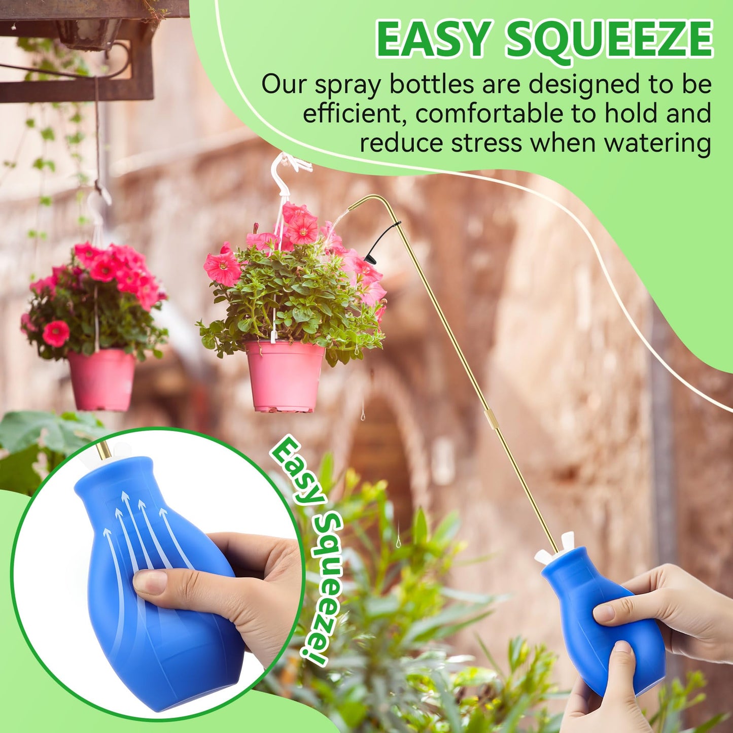 Squeeze Bottle for Hanging Plants, 19" Long Spout Plant Watering Bottle, Easy Squeeze Indoor/Outdoor Watering Can Alternative, Precise Sprinkling for Hanging Baskets, Houseplants(Blue,8 oz,1 Pack)