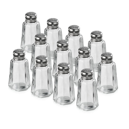 New Star Foodservice Glass Salt and Pepper Shaker with Stainless Steel Mushroom Top, 2-Ounce, Set of 12