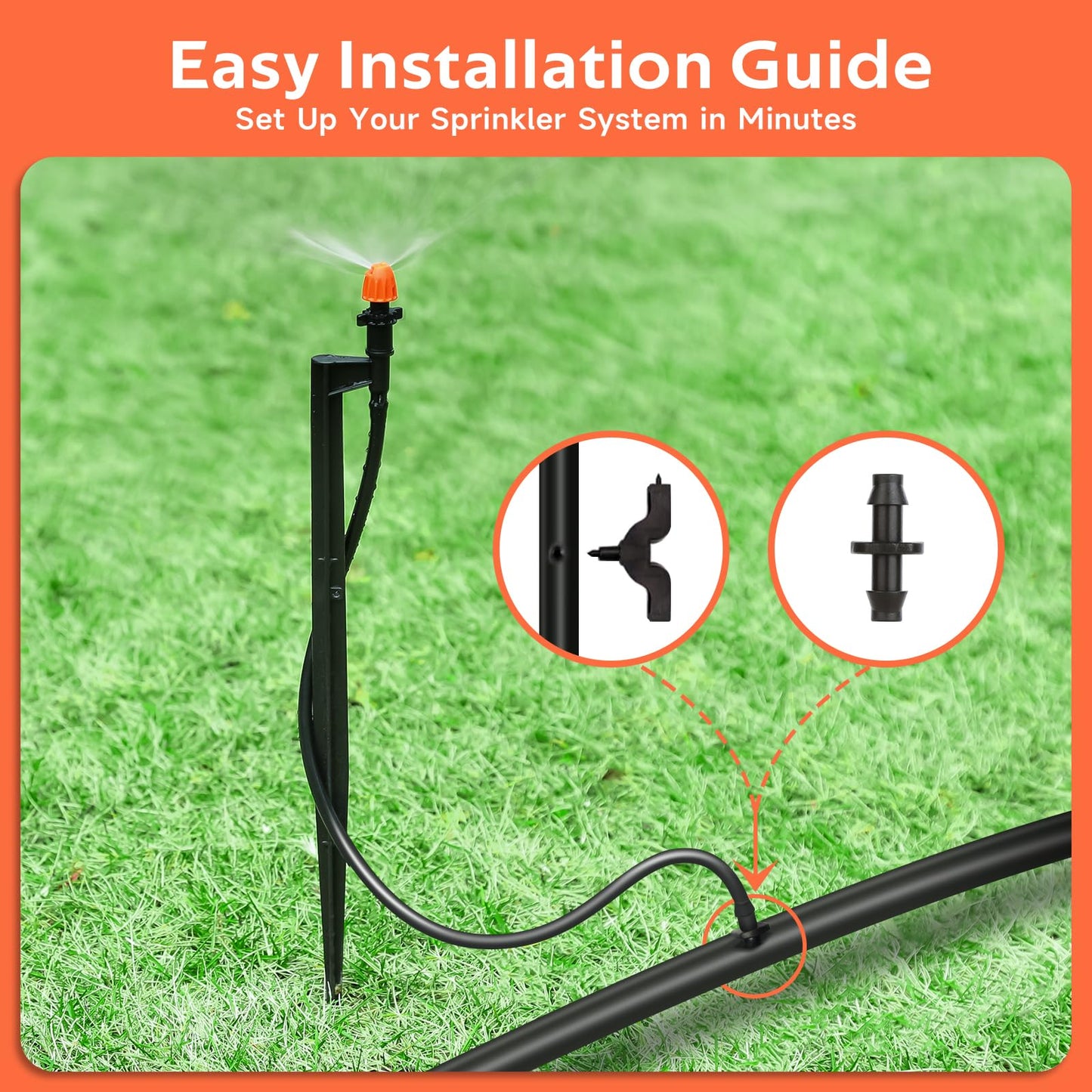 La Farah 180 Degree Irrigation Sprinkler Heads: Micro Sprinkler Nozzle on 12 Inch Stake with 1/4" Tubing - Drip Spray Emitters for Garden Irrigation System (20 Pack)
