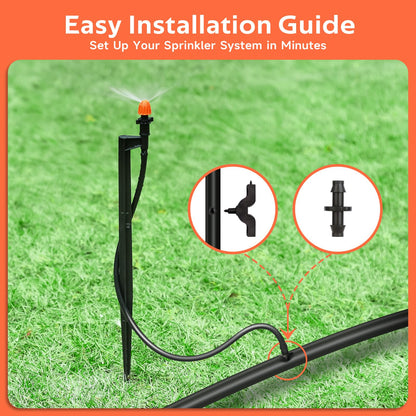 La Farah 180 Degree Irrigation Sprinkler Heads: Micro Sprinkler Nozzle on 12 Inch Stake with 1/4" Tubing - Drip Spray Emitters for Garden Irrigation System (20 Pack)