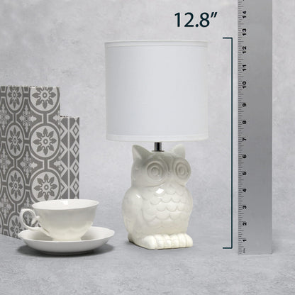 Simple Designs LT1136-OFF 12.8" Tall Contemporary Ceramic Owl Bedside Table Desk Lamp w Matching Fabric Shade for Home Decor,Bedroom, Nightstand, Living Room, Entryway, Kids' Room, Nursery, Off White