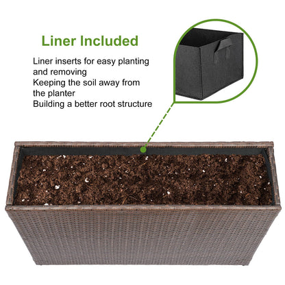 LEWIS&WAYNE Large Rectangular Block Planter Box Handmade Wicker Tall Planters for Outdoor Plants with Removable Liners Modern Planter for Indoor Outdoor Patio Deck - Brown, 38''x11''x30''
