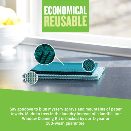 E-Cloth Microfiber Window Cleaning Cloth Kit - Glass Cleaning Cloth for Windows, Mirrors, Cars, Lenses, Eyeglasses, & More, Streak Free Clean, Machine Washable Reusable Towel - Green