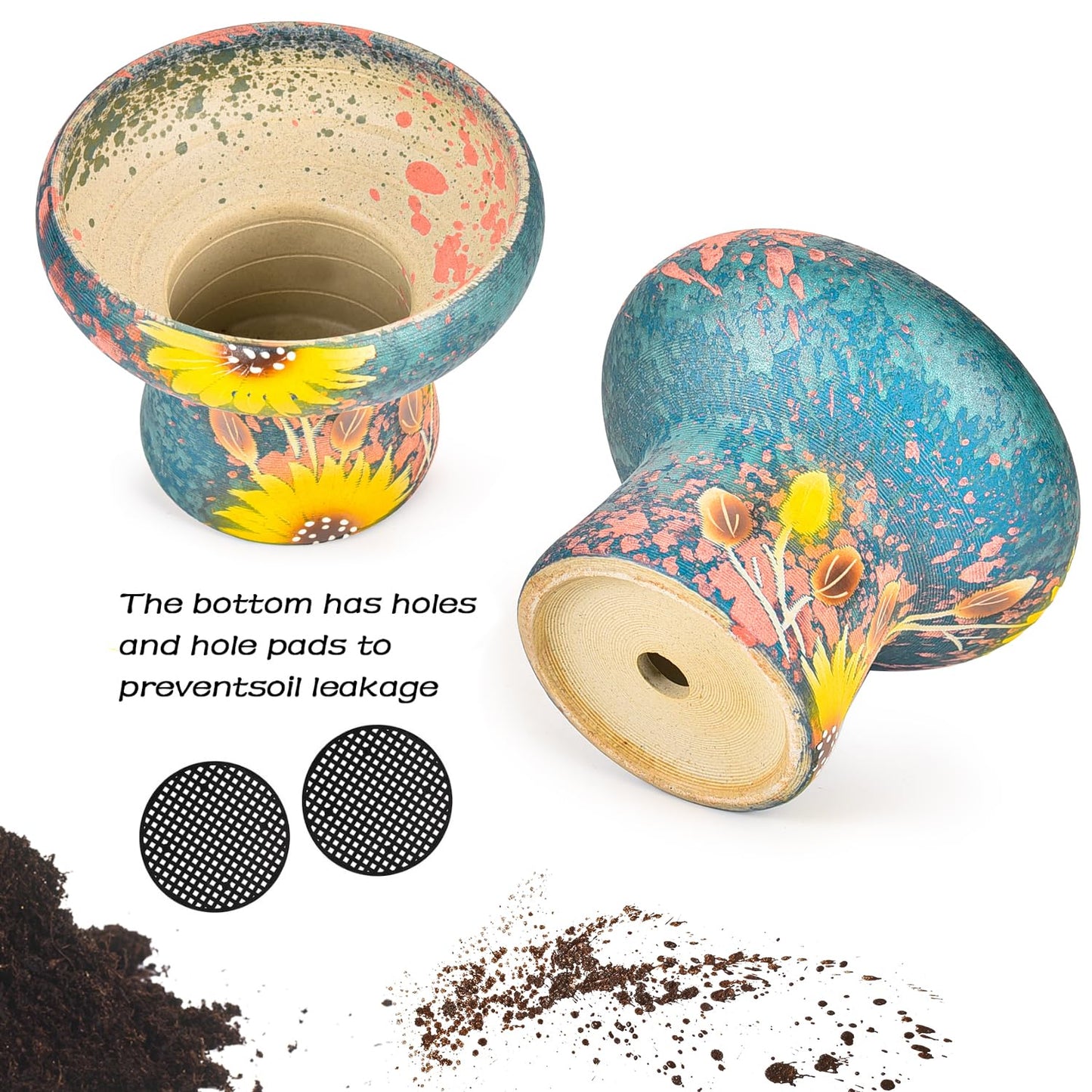 Sungmor 7.5 Inch Large Succulent Plant Pots, Pretty Hand Painted Ceramic Planter with Drainage, Indoor Outdoor Cactus Planter Bonsai Pot, Flower Pot for Indoor Plants Garden Windowsill Desktop Decor