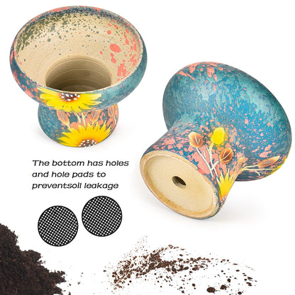 Sungmor 7.5 Inch Large Succulent Plant Pots, Pretty Hand Painted Ceramic Planter with Drainage, Indoor Outdoor Cactus Planter Bonsai Pot, Flower Pot for Indoor Plants Garden Windowsill Desktop Decor