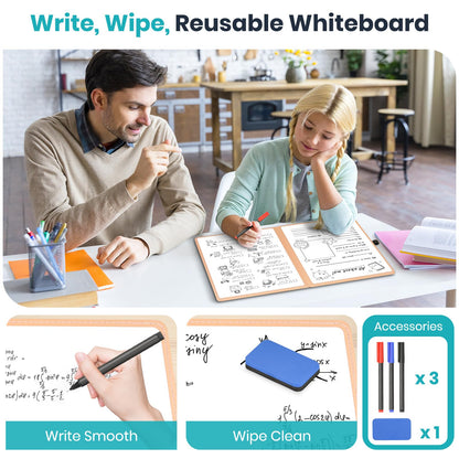 WALGLASS Double-Sided Small White Board Dry Erase, 12'' x 9'' Portable Reusable Whiteboard Notebook, Foldable Mini Handheld Board for Students Practice, Home, School, Office, Travel - Pink PU Leather