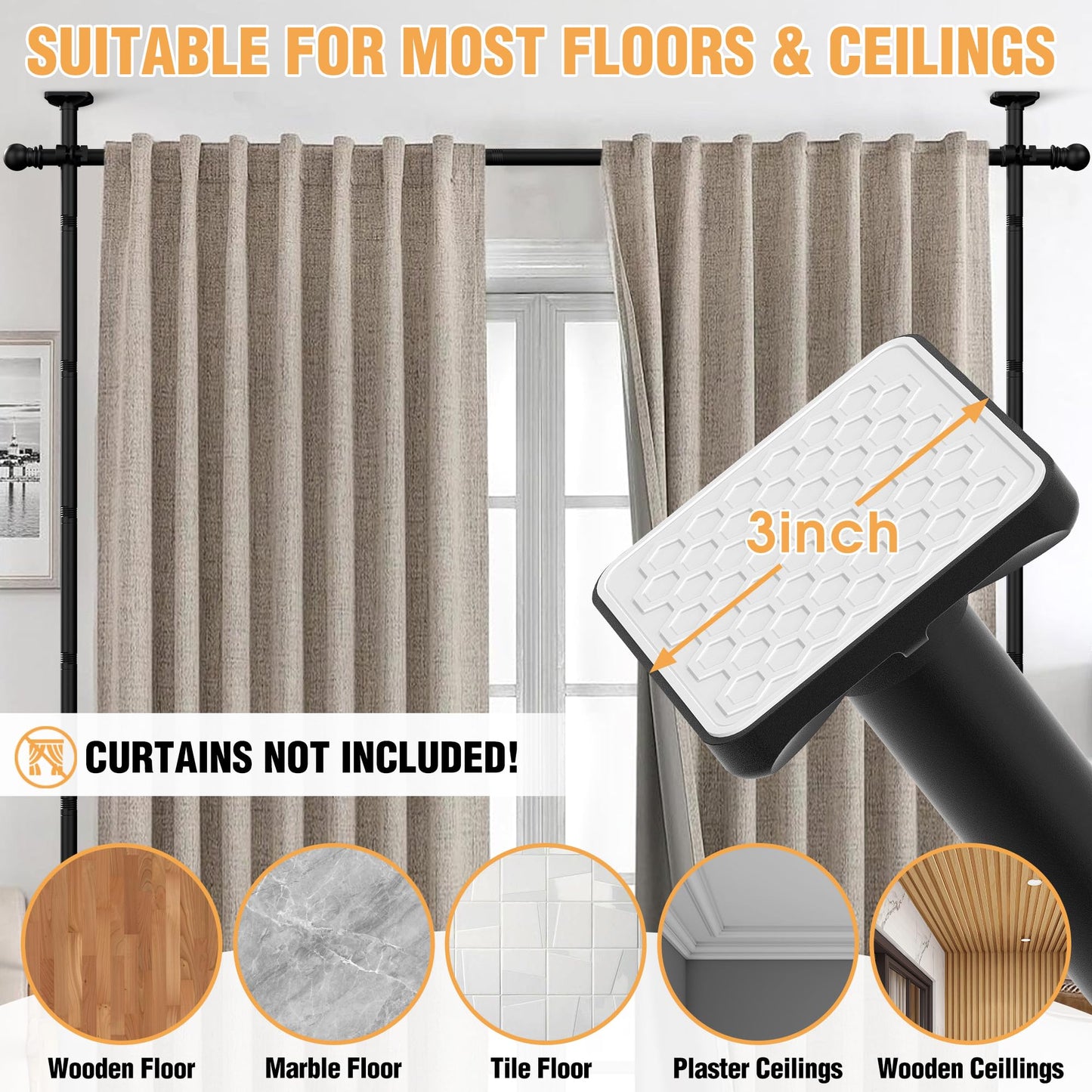 AKTOP Room Divider Curtain Rod, No Drilling Privacy Room Separator for Space Partition, 4-11ft(H) 28-117”(W) Adjustable Heavy Duty Floor to Ceiling Wall Divider Tension Rod for Room Separation, Black
