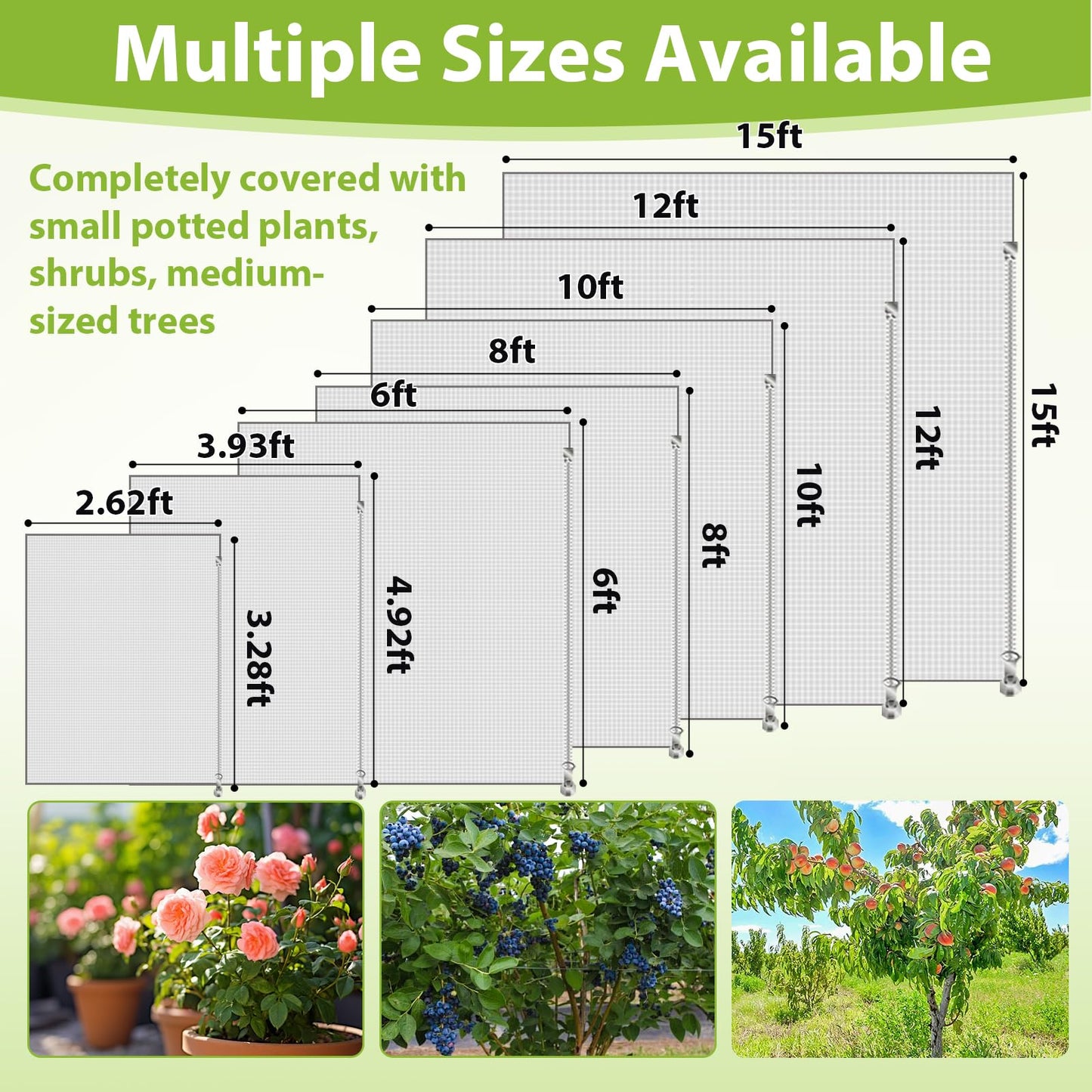Large Fruit Tree Netting with Drawstring and Zipper, 12 * 12FT Garden Netting for Garden Protection, Insect Bird Netting for Fruit Trees, Protection from Anti Birds, Bugs,Cicadas, Insects