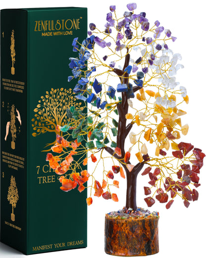 7 Chakra Tree of Life Crystal Tree for Home, Office, and Desk Decor | Handmade Bonsai Trees for Positive Energy, Healing & Money | Good Luck Gift for Thanksgiving & Christmas for Women, Mom & Dad