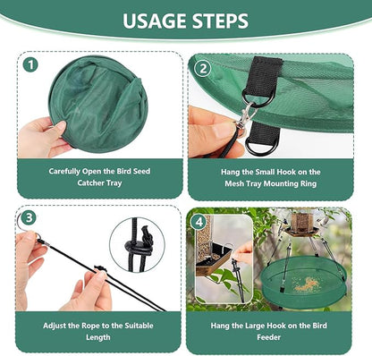 2Pcs Bird Seed Catcher Tray for Hanging Bird Feeder Platform, 4" Deep Birdseed Hoop for Hummingbird Feeders Bee Feeder Outdoor Garden Accessories (Green, 30inch)