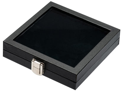 Giftop Jewelry Display Case Tempered Glass Top Lid Black Leatherette,Gemstone Display Case Jewelry Storage Box with Metal Clasp (Medium)