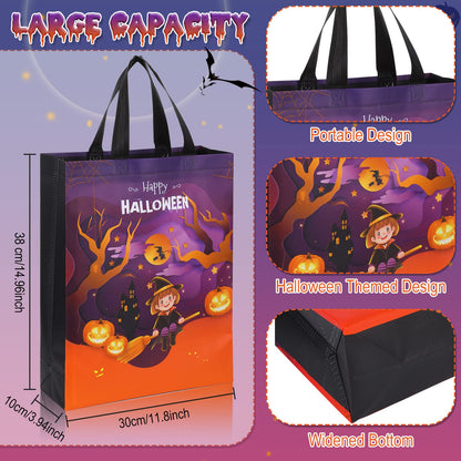 Sanwuta 24 Pcs Halloween Tote Gift Bags 14.9 x 11.8 Large Trick or Treat Reusable Non Woven Candy Treat Goodies Bags for Halloween Party Supplies
