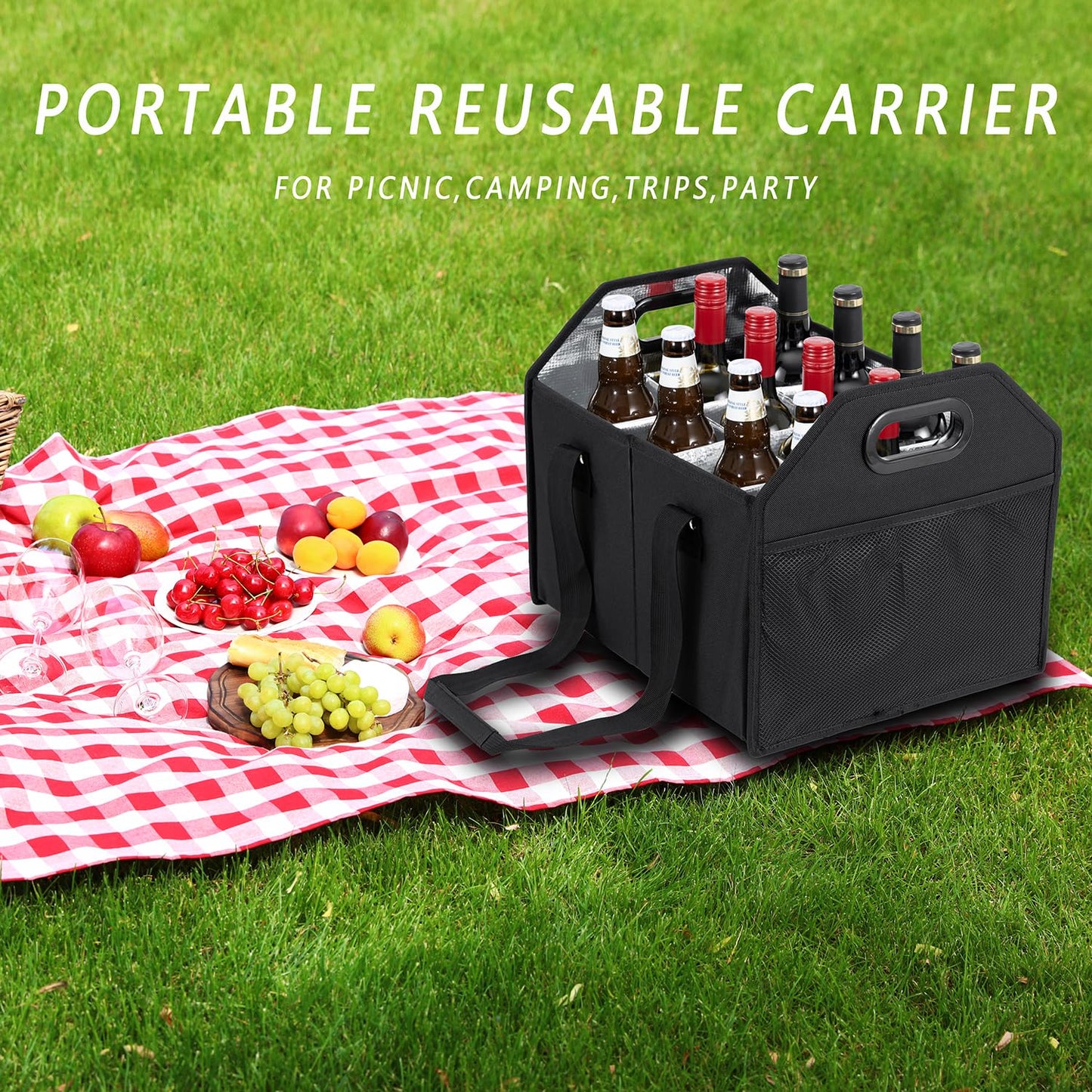 LUILANC Bottle Wine Carrier Collapsible 12 Bottle Storage Box Reusable Portable Carrier Case for Tote Bag Moving, Vacation Caddy Grocery Shopping Wine Tasting Access