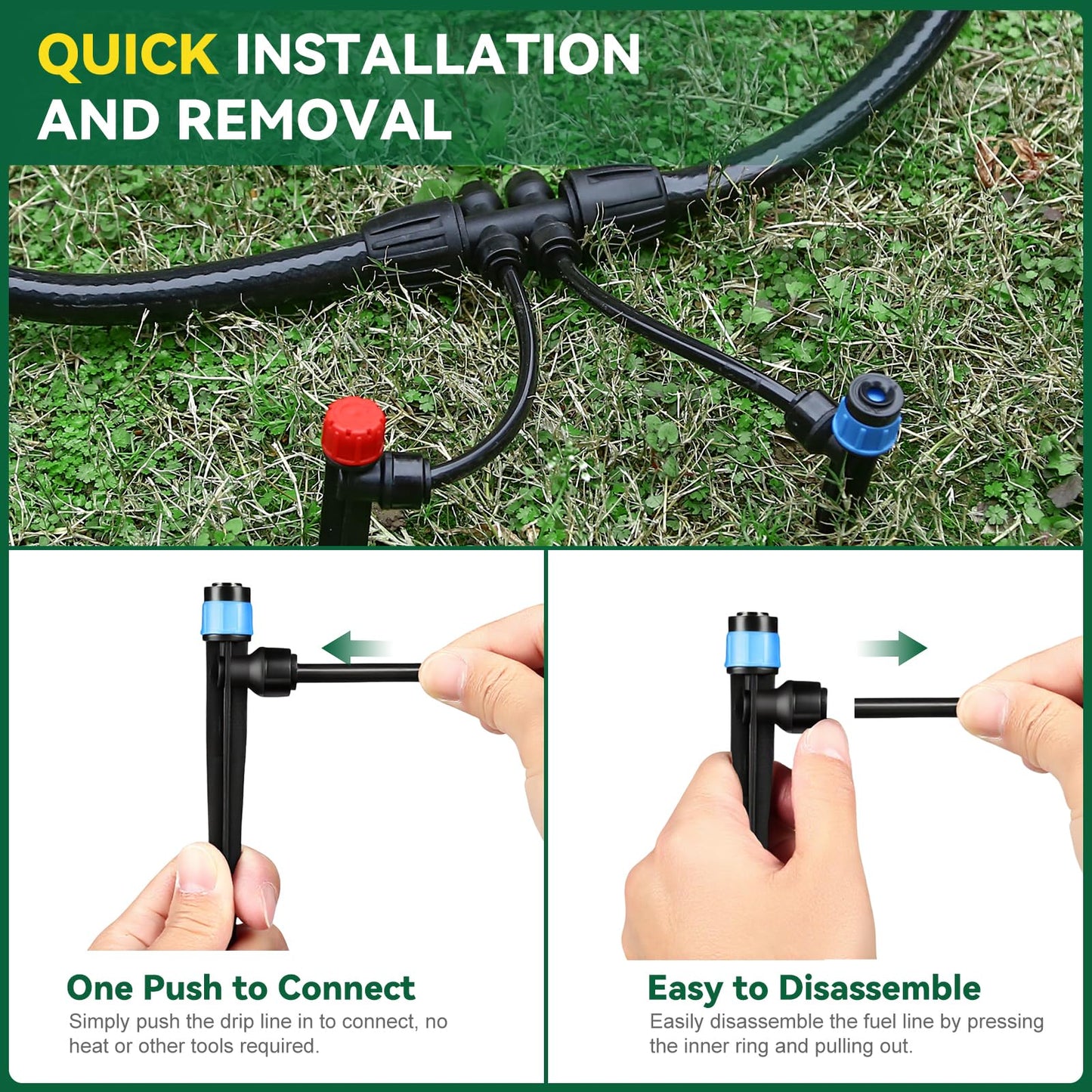 Drip Irrigation System for Garden, 2026-Upgraded Quick Connect Garden Watering Kit All-in-One with 1/2 inch 1/4 inch Irrigation Tubing for Garden, Lawn, Greenhouse, Raised Beds (126FT)