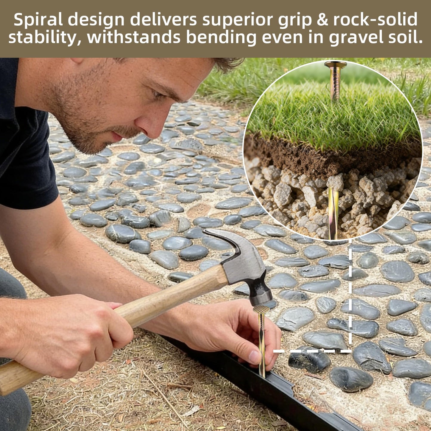 POSEOFFR Artificial Turf Stakes 6 Inch Spiral Galvanized Landscape Staples, Heavy Duty Weed Barrier Fabric Stakes for Paver Edging, Gardening Lawn Edging and More (100Pack)