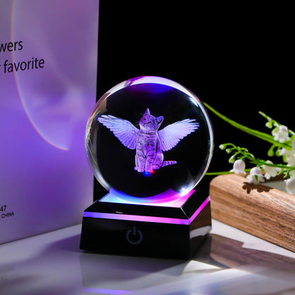 Qianwei Cat Memorial Angel Statue - 3D Crystal Engraved Office Decor - Remembrance Bereavement Sympathy Gift in Memory of Deceased Pets