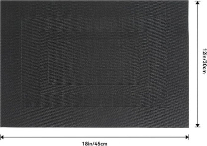 Leetaltree Black Frame Placemats Set of 24 - Heat Resistant Non-Slip Place mats for Dining Table, Washable Durable PVC Vinyl Woven Table Mats(Black Frame, 24)