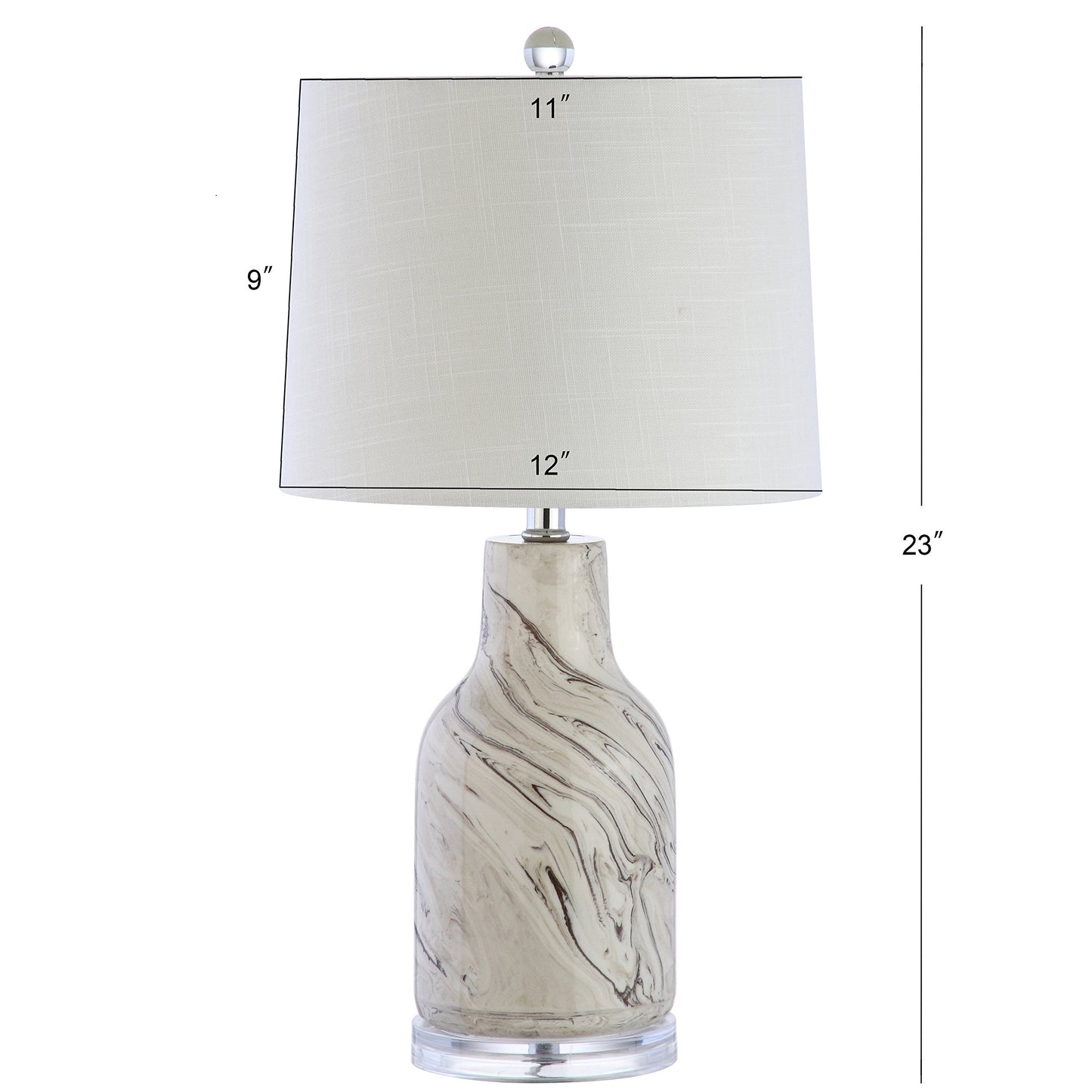 JONATHAN Y 23" Gray and White Marble Ceramic LED Table Lamp, Traditional Hand-Finished Bedside Lamp for Living Room Bedroom, White Linen Shade, LED Bulb Included JYL3004A