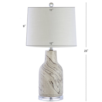 JONATHAN Y 23" Gray and White Marble Ceramic LED Table Lamp, Traditional Hand-Finished Bedside Lamp for Living Room Bedroom, White Linen Shade, LED Bulb Included JYL3004A