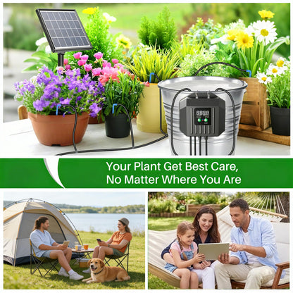 Biling 3W Solar Powered Drip Irrigation System, Digital Programmable Automatic Watering Kit with 2200mAh Battery for 15 Potted Plants, Indoor/Outdoor Use for Garden, Patio, Greenhouse