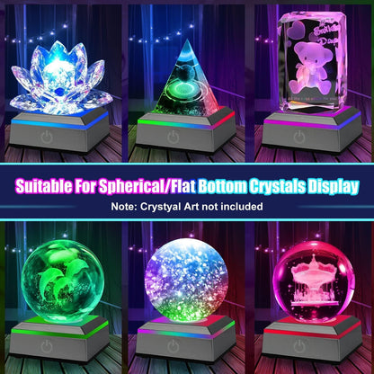 EEEKit 2PCS LED Light Display Base for 3D Crystal Glass Art, 6 Colors Square Flat Spherical Recess Show Crystal Ball Display Stand