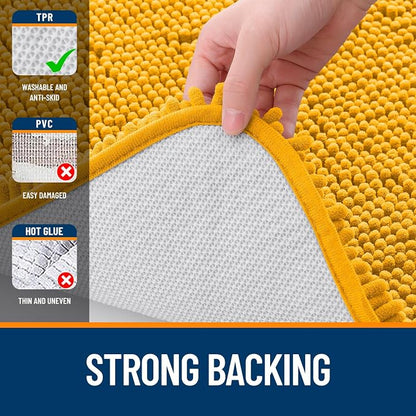 OLANLY Bathroom Runner Rugs 47x17, Soft Absorbent Chenille Bath Rugs, Rubber Backing Quick Dry, Machine Washable Long Bath Mats for Bathroom, Tub and Shower, Home Decor Accessories, Golden Yellow
