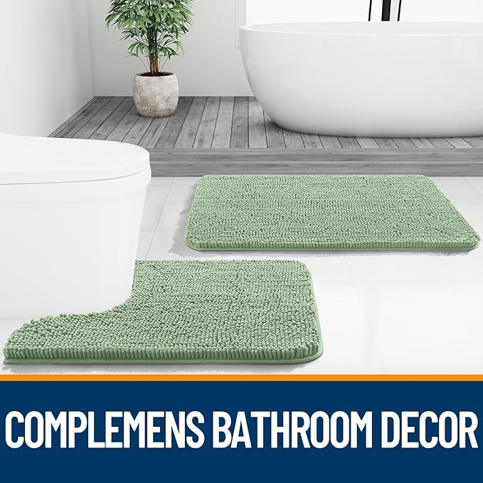OLANLY Bathroom Runner Rugs 59x20, Soft Absorbent Chenille Bath Rugs, Rubber Backing Quick Dry, Machine Washable Long Bath Mats for Bathroom Floor, Tub and Shower, Home Decor Accessories, Sage Green