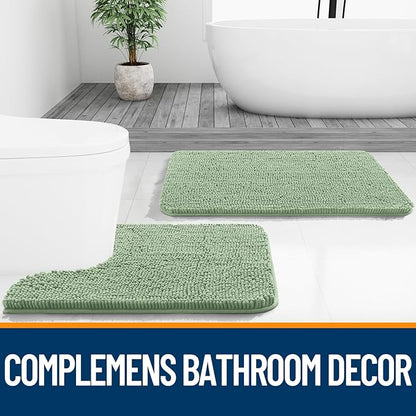 OLANLY Bathroom Runner Rugs 44x24, Soft Absorbent Chenille Bath Rugs, Rubber Backing Quick Dry, Machine Washable Long Bath Mats for Bathroom Floor, Tub and Shower, Home Decor Accessories, Sage Green