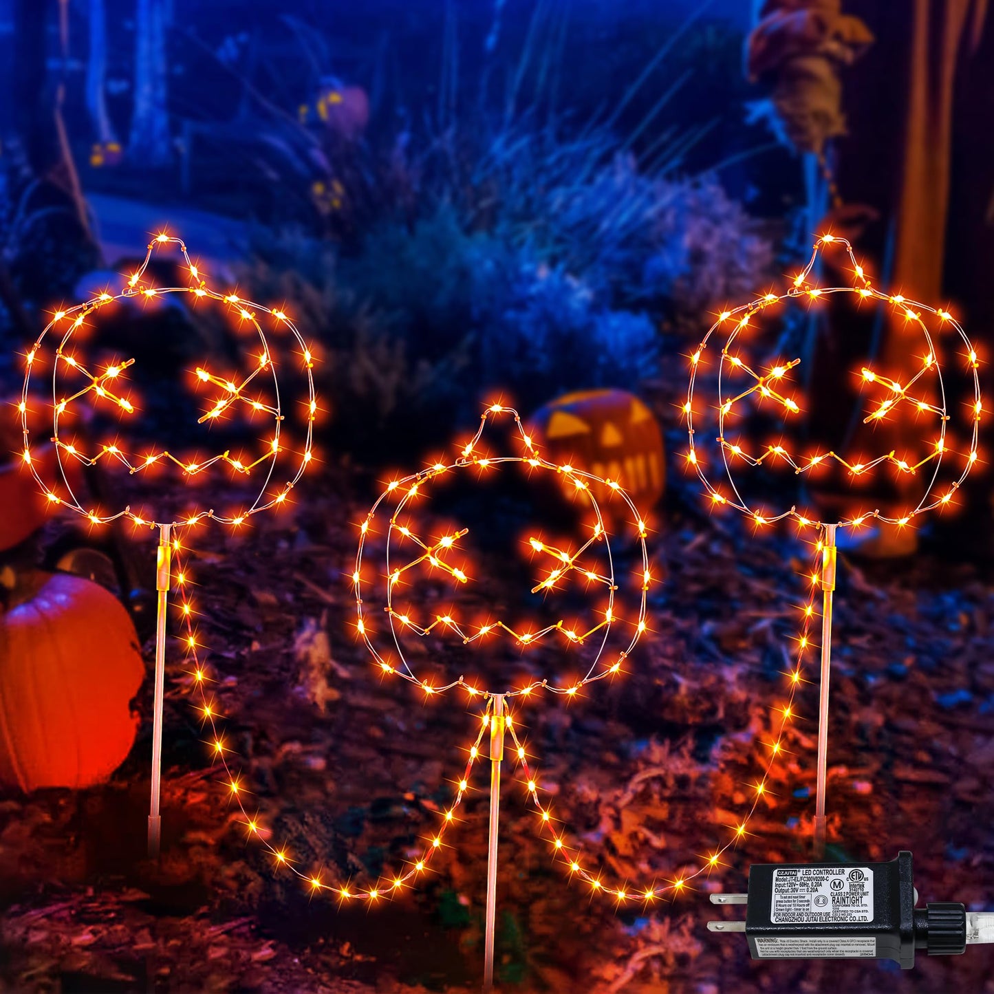 YOUNGAR Halloween Pumpkins Outdoor Lights,3 Pack LED Pumpkin Walkway Lights,Orange Garden Stake String Lights with Timer Memory and 8 Modes for Halloween Party Porch Yard Pathway Decor