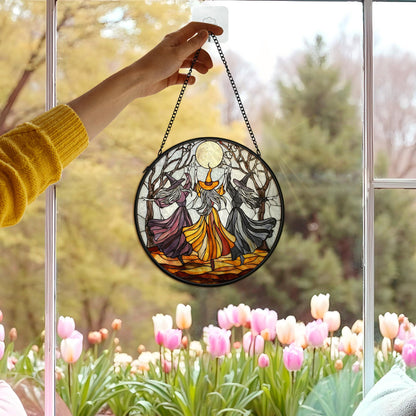 cvjutf Witchy Halloween Suncatcher Stained Glass Window Hanging Decor Aesthetic, Gothic Stained Glass Wall Decor, Witch Dark Academia Garden Sun Catchers Window Hanging Wall Art,Witchy Gifts,7.9x7.9In
