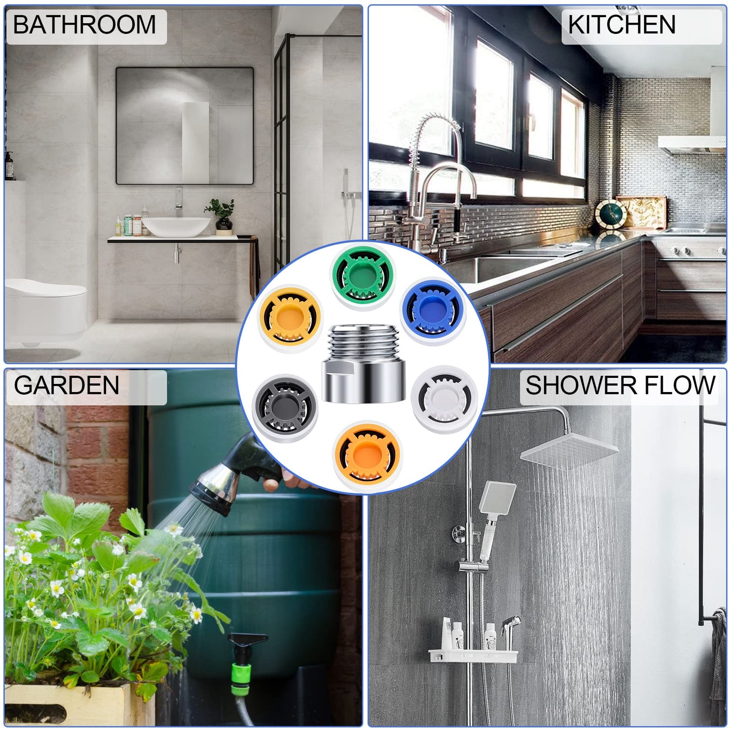 PAGOW 10 Shower Flow Reducer Limiter Set, gpm 1.5/1.8/2.0/2.2/2.5/3.0 Shower Head Flow Restrictor, 2 Pcs Washers, 2 Pcs 1/2 Inch Restrictor Valves, Water Flow Saver Adapter Set for Handheld Shower
