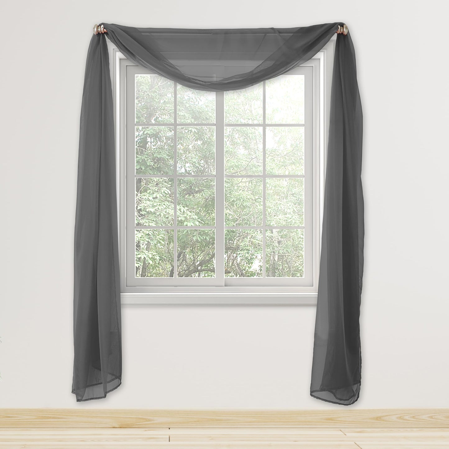 Elegant Comfort Lightweight Sheer Voile Window Scarf Valance - 216 Inch Long - 1 Panel Sheer Curtain for Living Room, Event Decor, Bedroom, (1 Piece) 55" X 216'' Long, Gray