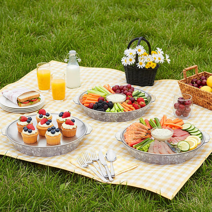 DEAYOU 3 Set 11.8" Chilled Serving Tray for Parties, Round Shrimp Cocktail Serving Dish with Ice Compartment, Ice Serving Bowl Cold Platter for Appetizer, Fruit, Veggie, Salad, Buffet, Keep Food Cold