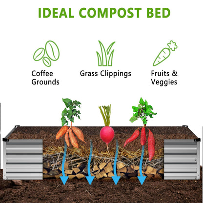 DIIYIV 2PCS 12x4x1FT Galvanized Raised Garden Bed Kit,Vegetable Boxes-Rectangle Metal Flower Box,Large Planter Raised Beds Outdoor Garden for Planting,Fruit,Herb-Silver