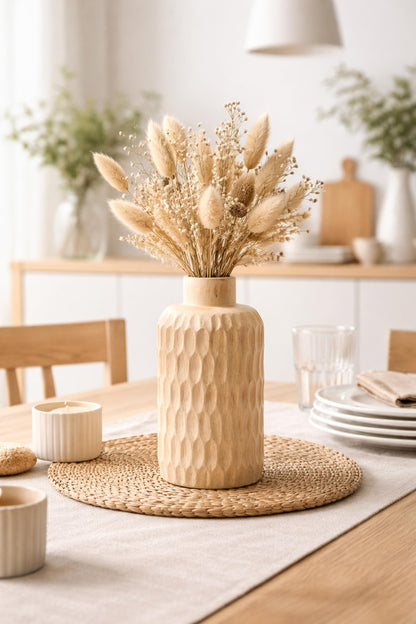 Aeravida Uniquely Etched Scales Light Brown Cylindrical Mango Tree Wooden Vase | Modern Flower Vase | Mango Tree Wooden Flower Vase | Handmade Home Office Table Vase| Flower Vases for Living Room
