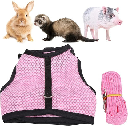 Pet Pink Mesh Traction Harness Chest Back with Leash for Rabbit Guinea Pig Pet Supply(L-Pink)
