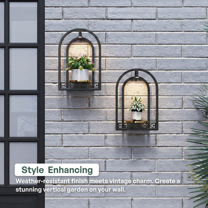 Rioneta LED Grow Light Wall Hanging Planters with USB Power, Remote Control, Modern Decor for Indoor/Outdoor Plants, Living Room, Garden, Patio 2 Pack Black
