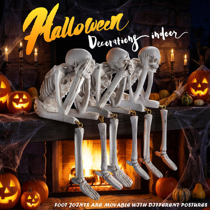 Zalovvi Halloween Skeleton Decor, See No Evil Hear No Evil Speak No Evil Statues Set of 3, Resin Skull Figurines for Home Mantel Living Room Office, Halloween Decorations Gift (Halloween)