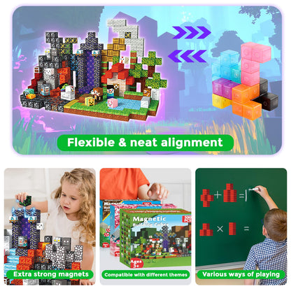 Magnetic Blocks - 500 PCS Magnetic Building Blocks Cubes, Magnet Toys for Kids Age 3+, Toy Building Set for Kids, Magnets Stacking Construction Easter Birthday Gifts for Boys Girls Age 4-8, 8-12
